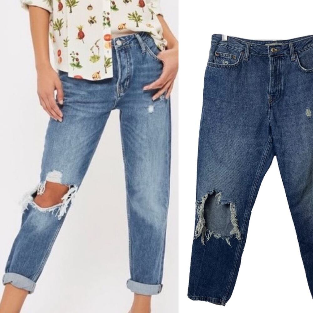 Topshop Moto Hayden busted‎ knee boyfriend jeans Size 28